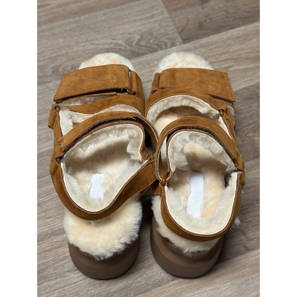 Suzanne Rae Womens Tan Suede Shearling Lined Platform Sporty Sandals Strappy - Picture 7 of 10
